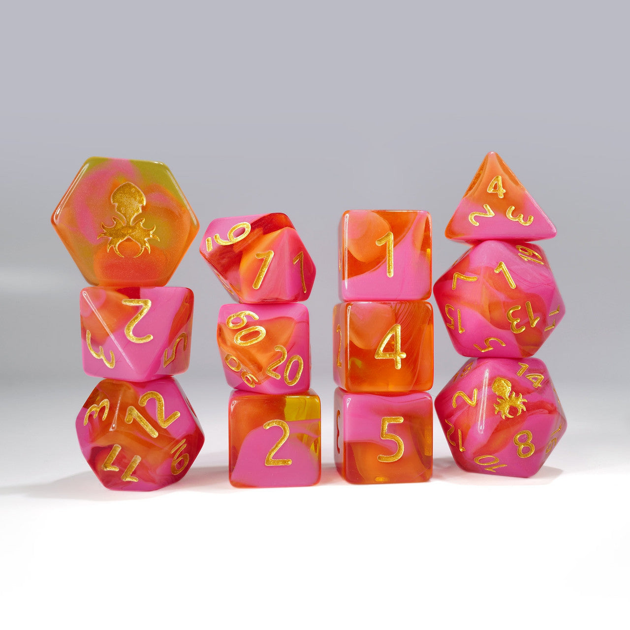 12pc Orange and Pink Gummi Polyhedral Dice Set